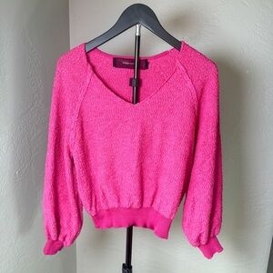 Code X Mode Hot Pink Bouclé V-Neck Sweater Balloon Sleeve Sweater Size M